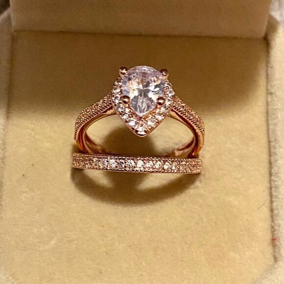 White Sapphire Ring S925 Over 18K Rose Gold Filled - Picture 3 of 4